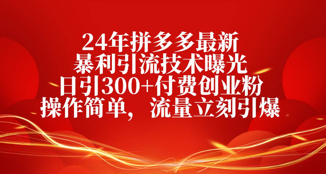 24年拼多多最新暴利引流技术曝光，日引300+付费创业粉，操作简单，流量…_金轩项目库