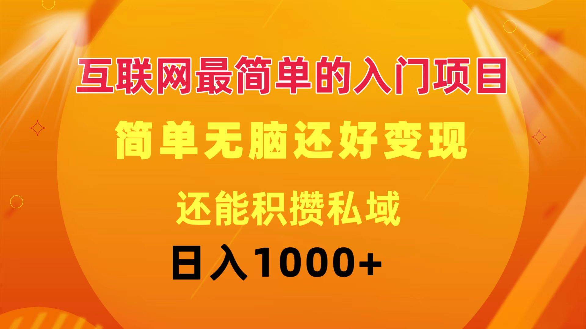 互联网最简单的入门项目：简单无脑变现还能积攒私域一天轻松1000+_金轩项目库