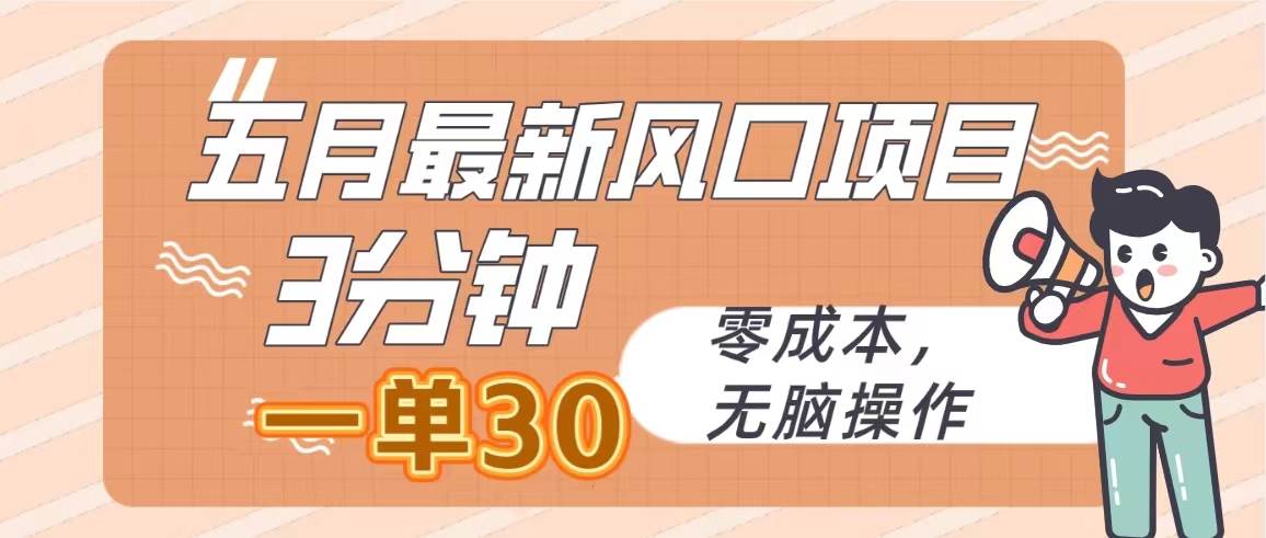 五月最新风口项目，3分钟一单30，零成本，无脑操作_金轩项目库
