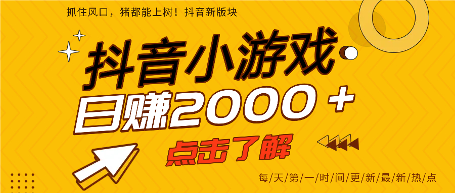 抖音小游戏，最新风口项目，亲测单游戏2000+感兴趣点击了解。_金轩项目库