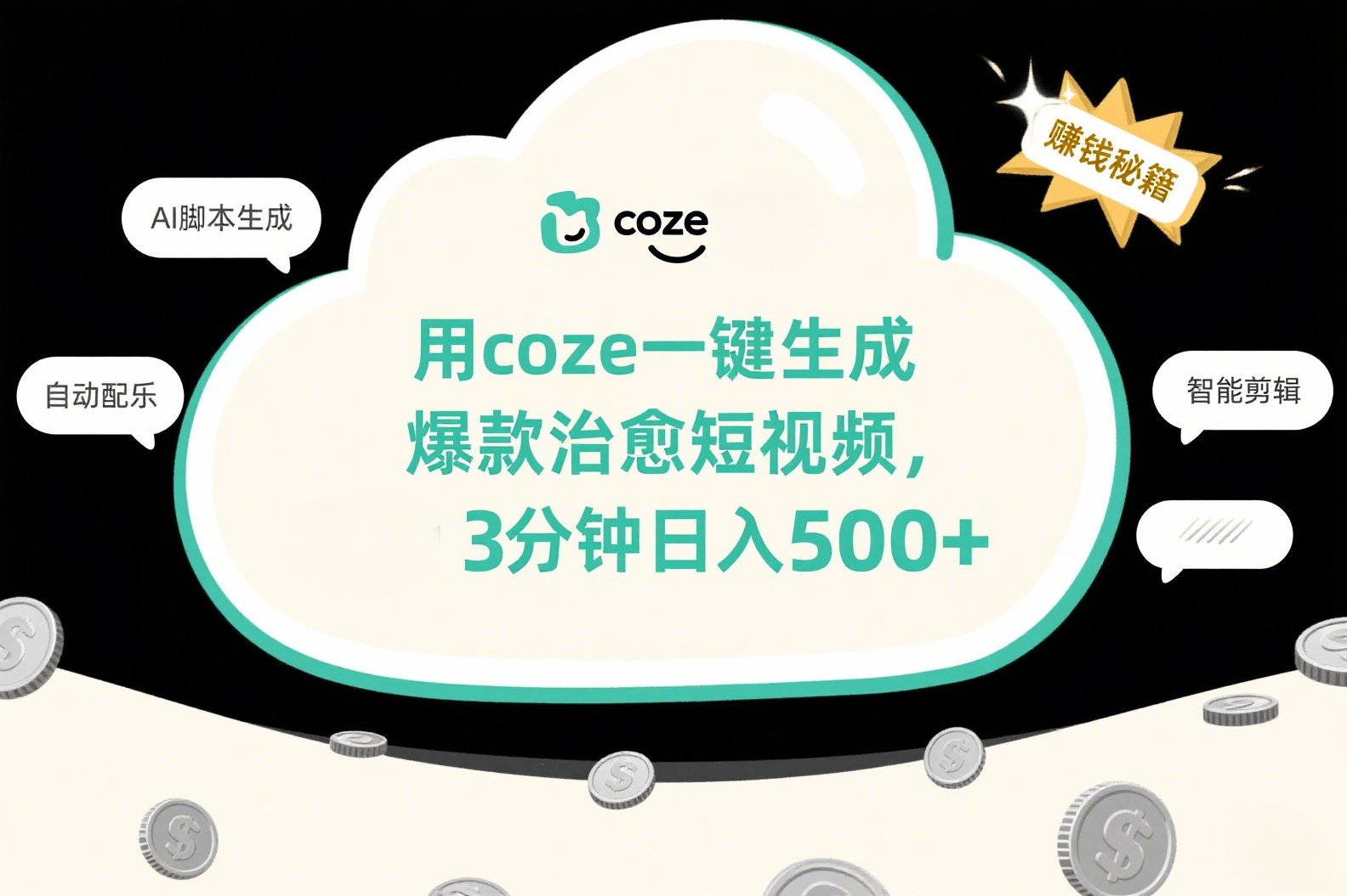 用coze一键生成爆款治愈短视频，3分钟日入500+_金轩项目库