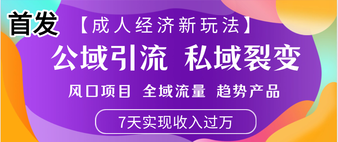 首发：【成人经济新玩法】市面独家玩法，风口项目、全域流量、趋势产品，7天实现月入过万_金轩项目库