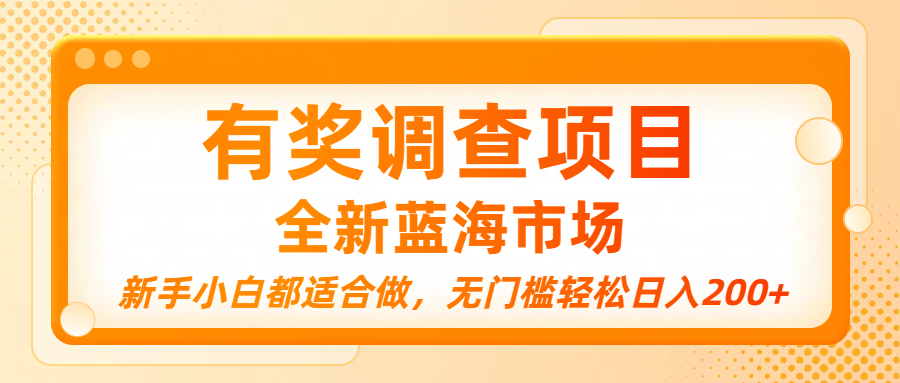 有奖调查项目，全新蓝海市场，新手小白都适合做，无门槛轻松日入200+_金轩项目库