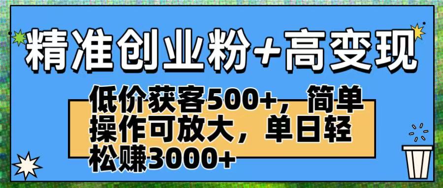 精准创业粉+高变现：低价获客500+，简单操作可放大，单日轻松赚3000+_金轩项目库