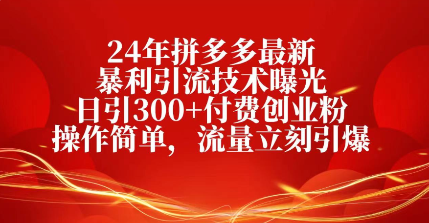 25年拼多多最新暴利引流技术曝光、日引300+付费创业粉操作简单，流量立刻引爆_金轩项目库