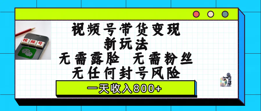 视频号带货变现新玩法，无需露脸，无需粉丝，无任何封号风险，一天收入800+_金轩项目库