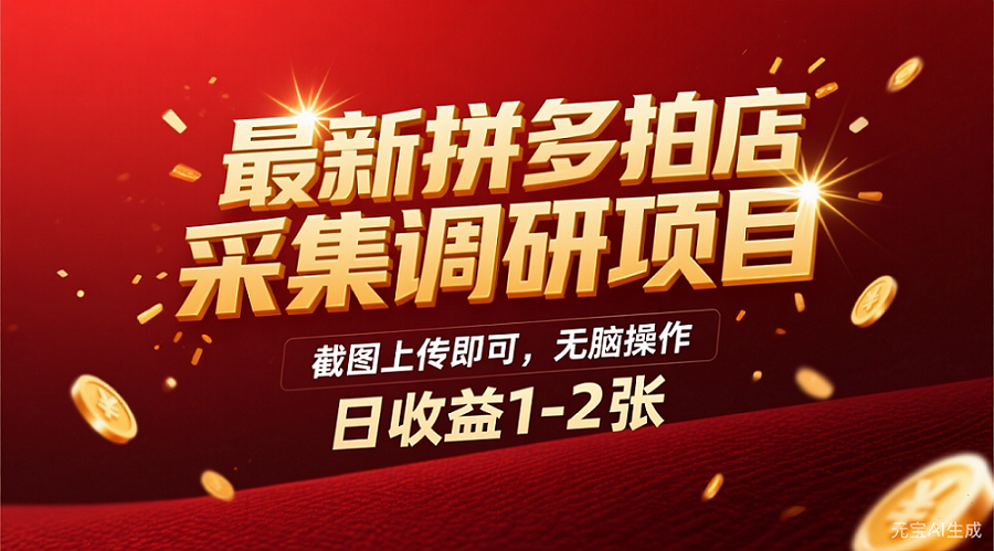 最新拼多多拍店采集调研项目，截图上传即可，无脑操作，日收益1-2张_金轩项目库
