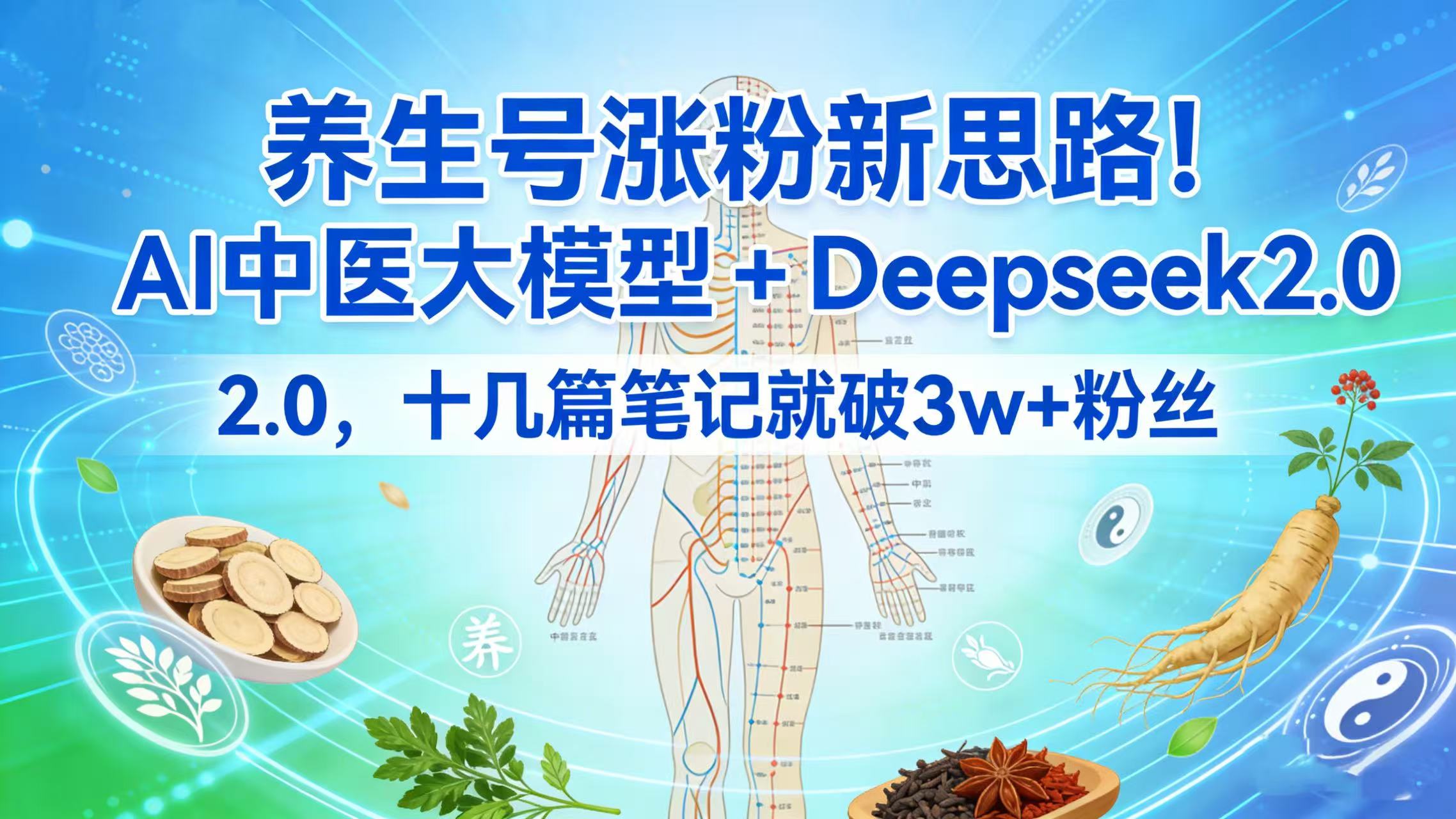 养生号涨粉新思路！AI 中医大模型 + Deepseek 2.0，十几篇笔记就破 3w + 粉丝_金轩项目库