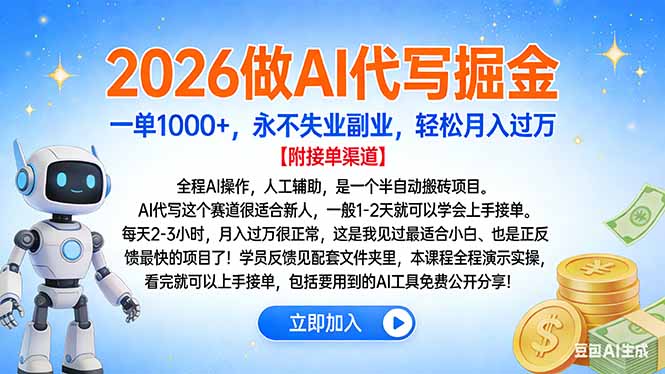 2026做AI代写掘金，一单1000+，永不失业副业，轻松月入过万_金轩项目库