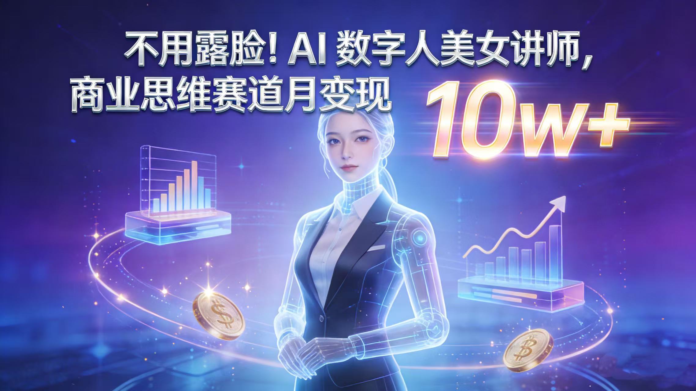 不用露脸!AI 数字人美女讲师,商业思维赛道月变现 10w+_金轩项目库