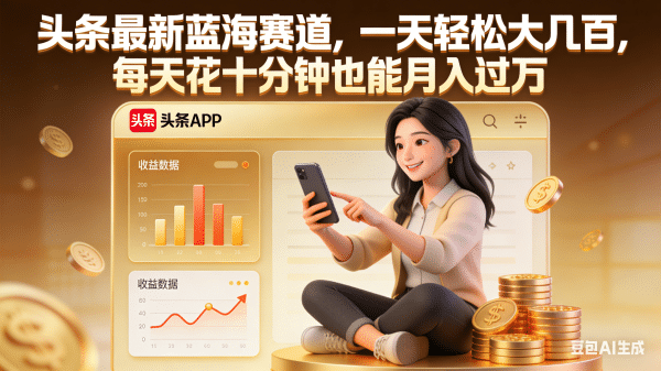 头条最新蓝海赛道，一天轻松大几百，每天花十分钟也能月入过万_金轩项目库